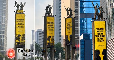 Enam Aktivis Greenpeace Naik ke Patung Selamat Datang, Bentangkan Spanduk Kritik Dua Tahun Prabowo-Gibran